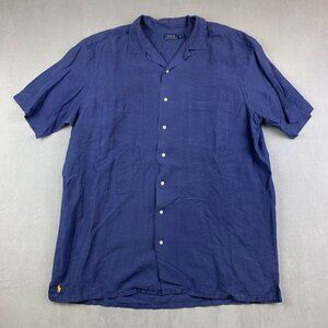 Ralph Lauren Polo Mens Shirt XLT Blue Linen Silk Blend Button Up Tall Summer